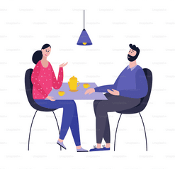 Illustration of a coaching session between a male and female.