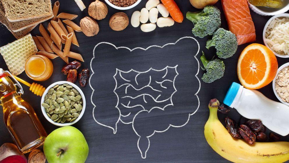 Illustration of a person's digestive system and gut.